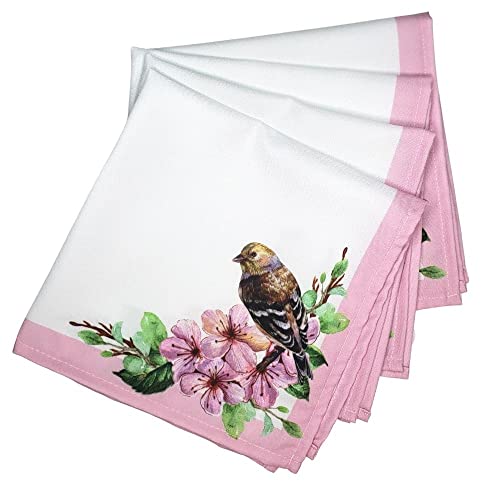 Charlo's Cloth Napkins Set of 4 Delicate Bird 16" by 16" - Rose